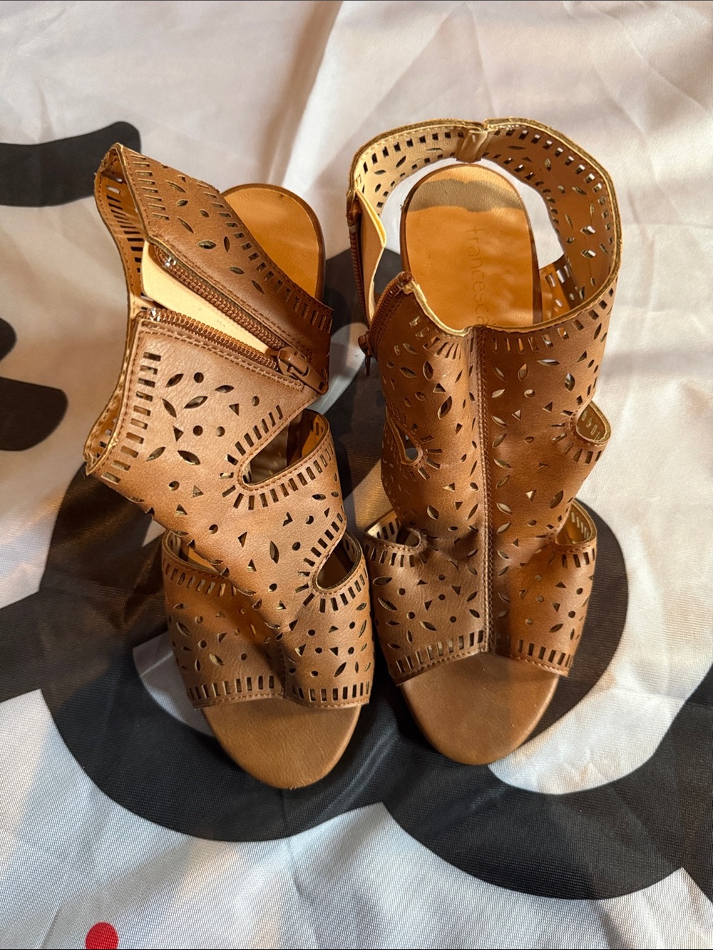 Women's Tan Laser-Cut Peep-Toe Heels